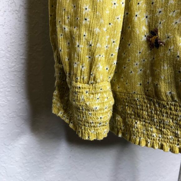 Anthropologie Blank gold pink floral off shoulder top size Small boho spring - Picture 5 of 16